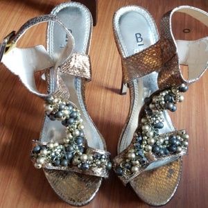 Bronze ankle strap heels